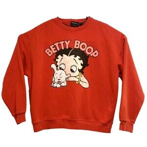 Betty Boop Primark Sweatshirt Womens Small Orange Graphic Pullover Pudgy Dog